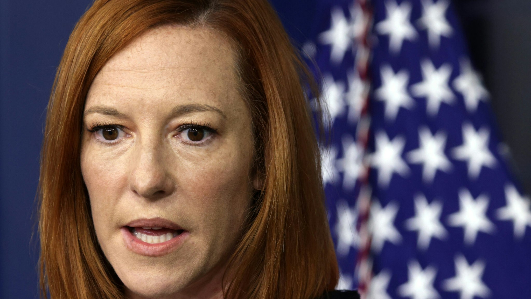 WASHINGTON, DC - SEPTEMBER 20: White House Press Secretary Jen Psaki speaks during the daily press briefing in the James S. Brady Press Briefing Room at the White House September 20, 2021 in Washington, DC. Psaki held the briefing to answer questions from members of the White House press corps.