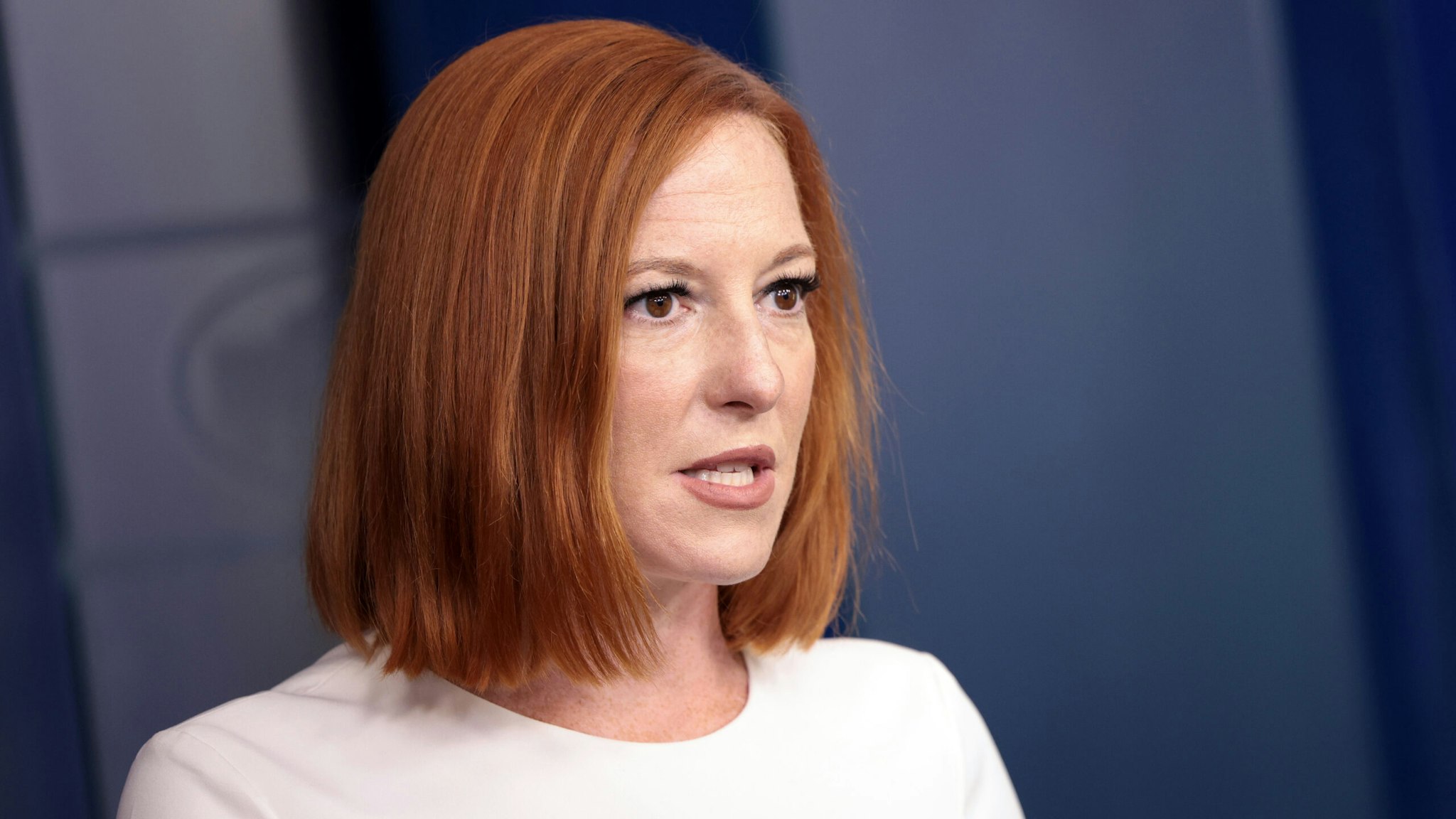 WASHINGTON, DC - SEPTEMBER 08: White House Press Secretary Jen Psaki speaks during a press briefing at the White House on September 08, 2021 in Washington, DC. Psaki spoke on the COVID-19 pandemic and the Texas abortion law.