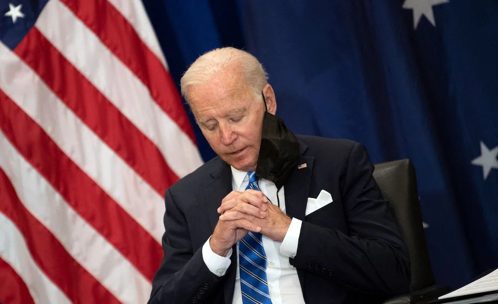 TOPSHOT - US President Joe Biden meets with Australian Prime Minister Scott Morrison on the sidelines of the 76th UN General Assembly on September 21, 2021, in New York. (Photo by Brendan Smialowski / AFP) (Photo by BRENDAN SMIALOWSKI/AFP via Getty Images)