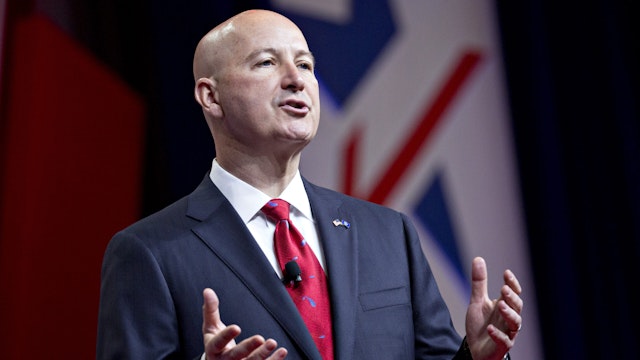 Pete Ricketts, governor of Nebraska, speaks during the SelectUSA Investment Summit in National Harbor, Maryland, U.S., on Thursday, June 21, 2018. The investment summit is dedicated to promoting foreign direct investment (FDI) in the United States and brings together companies from all over the world to facilitate business investment in America.