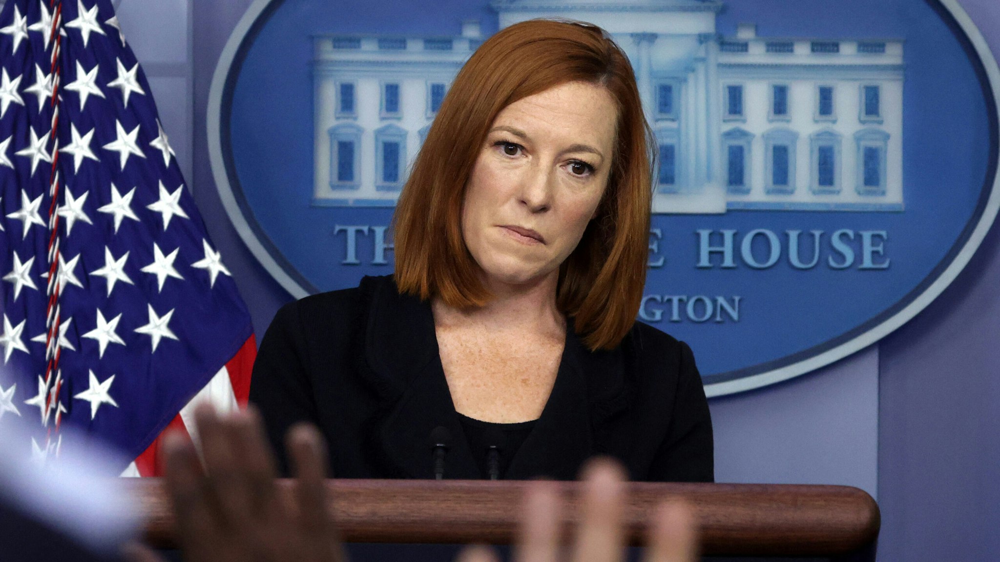 WASHINGTON, DC - SEPTEMBER 20: White House Press Secretary Jen Psaki takes questions during the daily press briefing in the James S. Brady Press Briefing Room at the White House September 20, 2021 in Washington, DC. Psaki held the briefing to answer questions from members of the White House press corps.