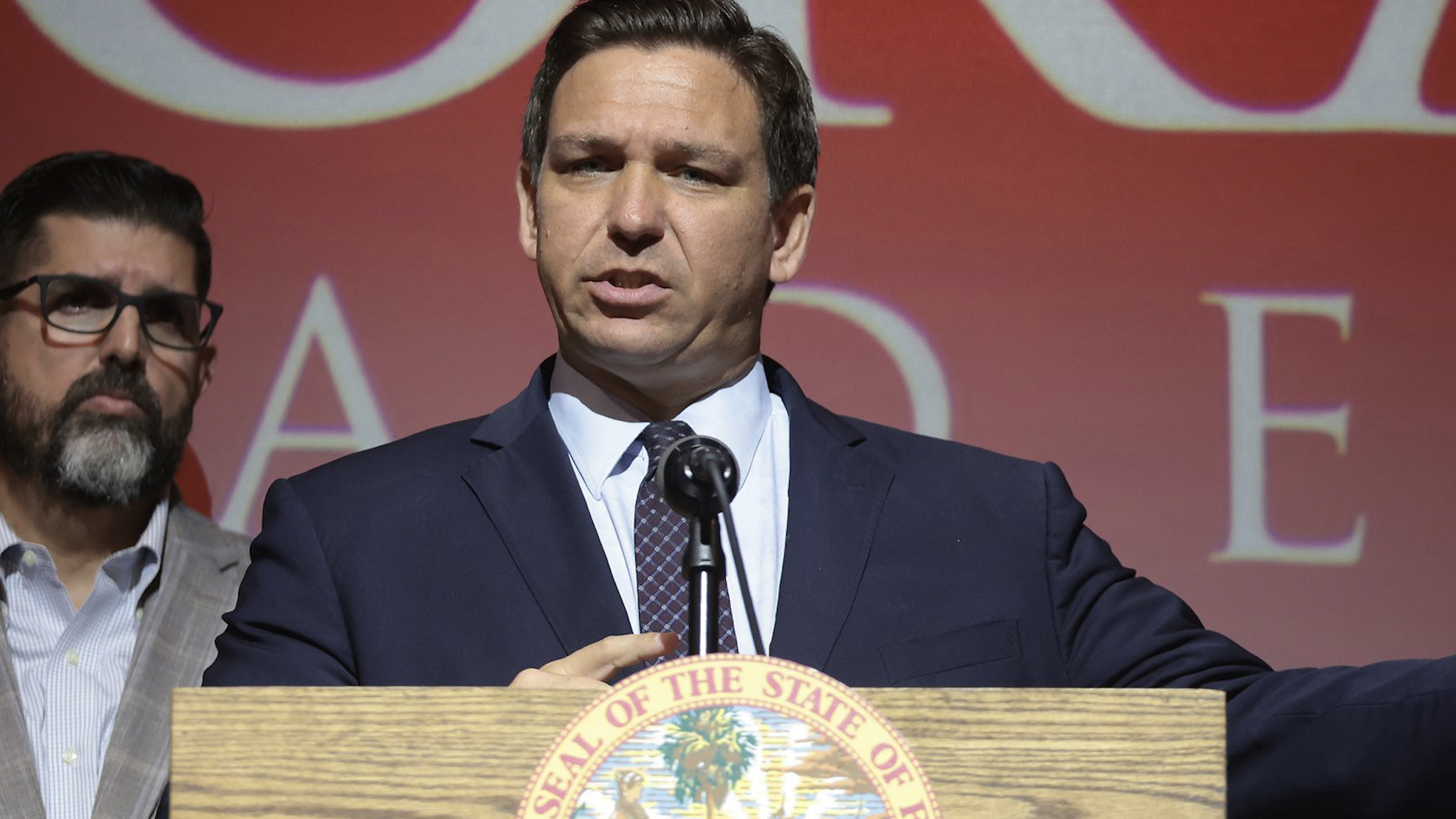 On Tuesday, September 14, 2021, Florida Gov. Ron DeSantis calls on lawmakers to revamp the state&apos;s school accountability system by eliminating several of the annual exams, and replacing them with more regular progress monitoring that already occurs throughout the school year. DeSantis spoke at Doral Academy Prepatory School with members of the Florida legislature, school officials and others at his side.