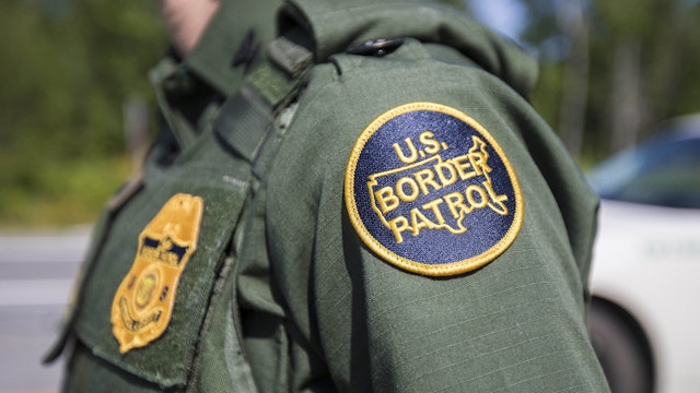 WEST ENFIELD, ME - AUGUST 01: A patch on the uniform of a U.S. Border Patrol agent at a highway checkpoint on August 1, 2018 in West Enfield, Maine. The checkpoint took place approximately 80 miles from the US/Canada border.