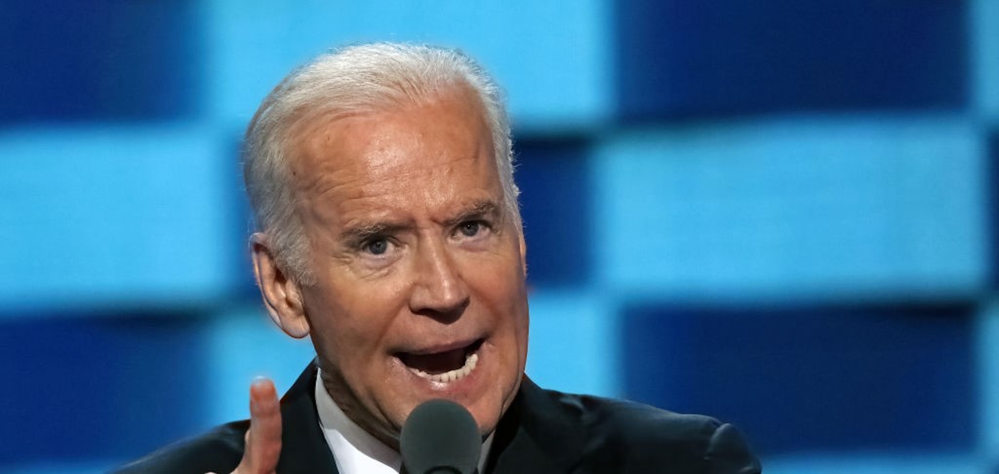 President Joseph "Joe" Biden addresses the delegates from the podium during the 3rd day of the Democratic National Nominating Convention in the Wells Fargo arena (Photo by