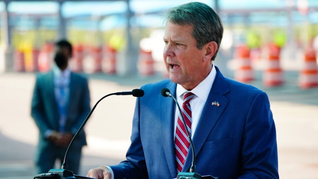 Georgia Governor Brian Kemp speaks at a press conference announcing statewide expanded COVID testing on August 10, 2020 in Atlanta, Georgia.