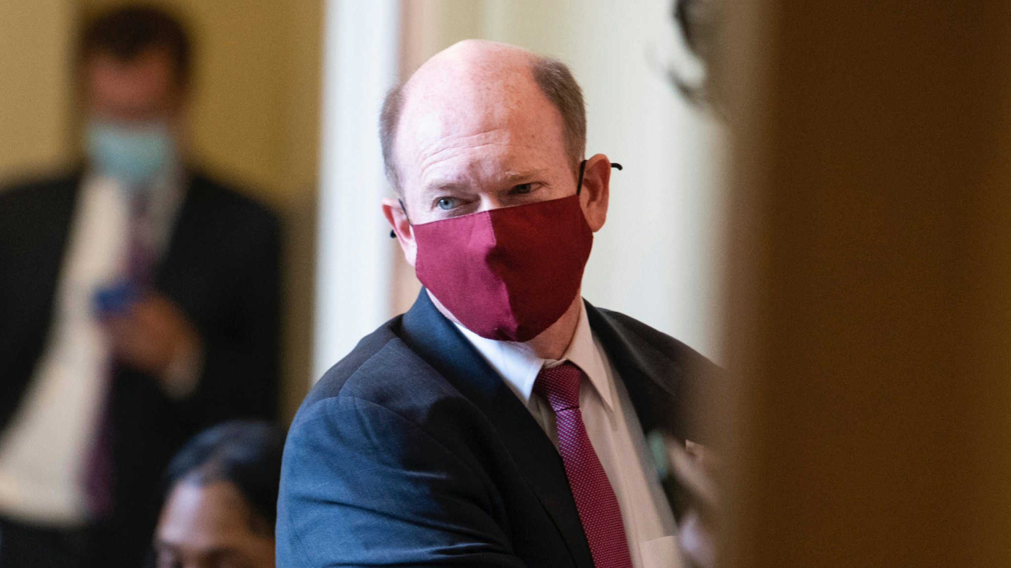 Sen. Chris Coons, D-Del., is seen after the Senate Democratic Policy luncheon in the U.S. Capitol on Tuesday, September 21, 2021.