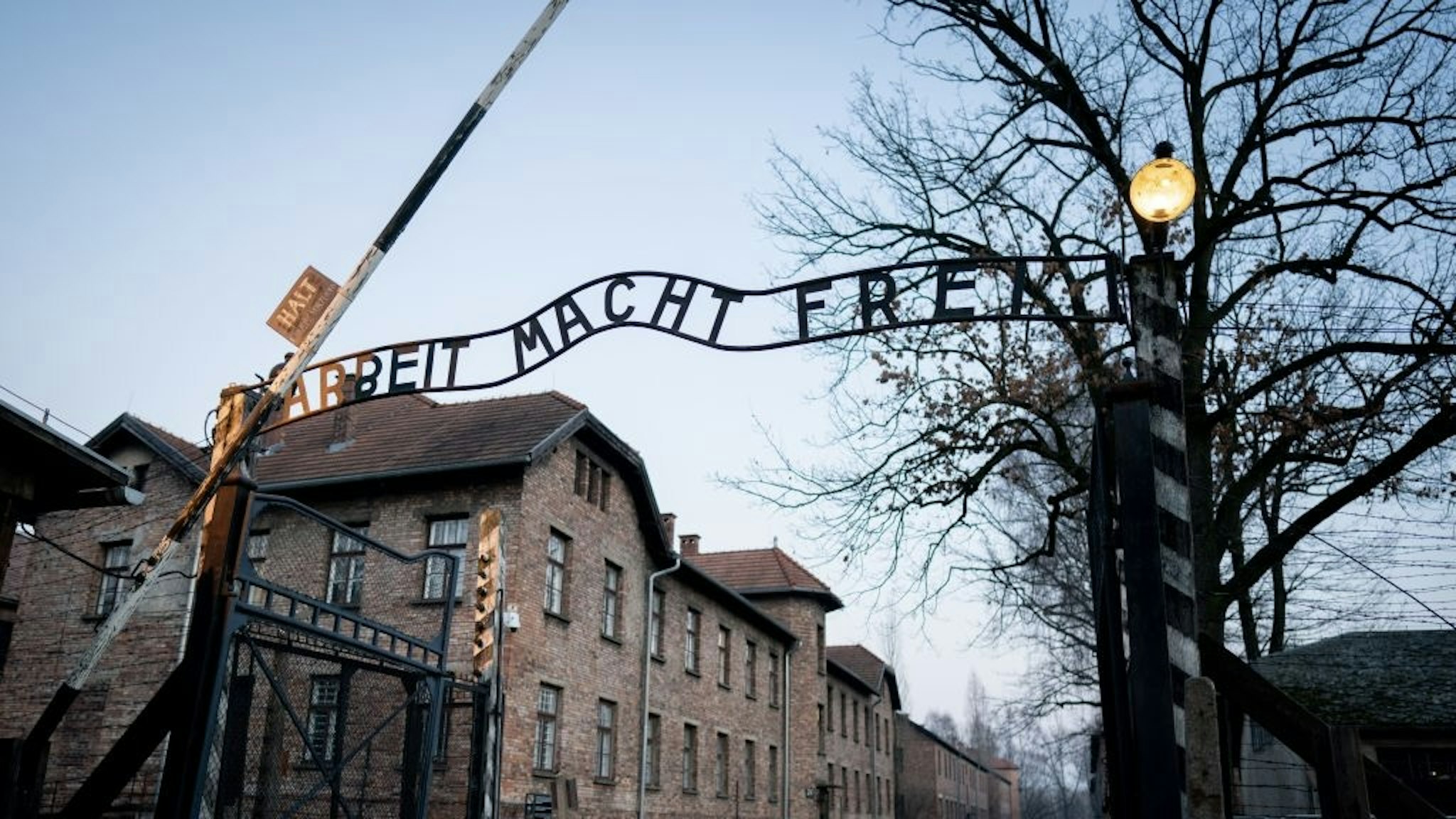 Auschwitz-Birkenau before the 75th anniversary of the liberation 24 January 2020, Poland, Oswiecim: The lettering "Arbeit macht frei" can be seen at the gate to the former concentration camp Auschwitz I. 27.01.2020 marks the 75th anniversary of the liberation of the concentration camp by the Red Army. From 1940 to 1945, the SS operated the complex with numerous satellite camps as concentration and extermination camps. The number of those murdered amounts to 1.1 to 1.5 million, most of them Jews. Auschwitz stands as a symbol of industrial mass murder and the extermination of the Jews. Photo: Kay Nietfeld/dpa (Photo by Kay Nietfeld/picture alliance via Getty Images) picture alliance / Contributor