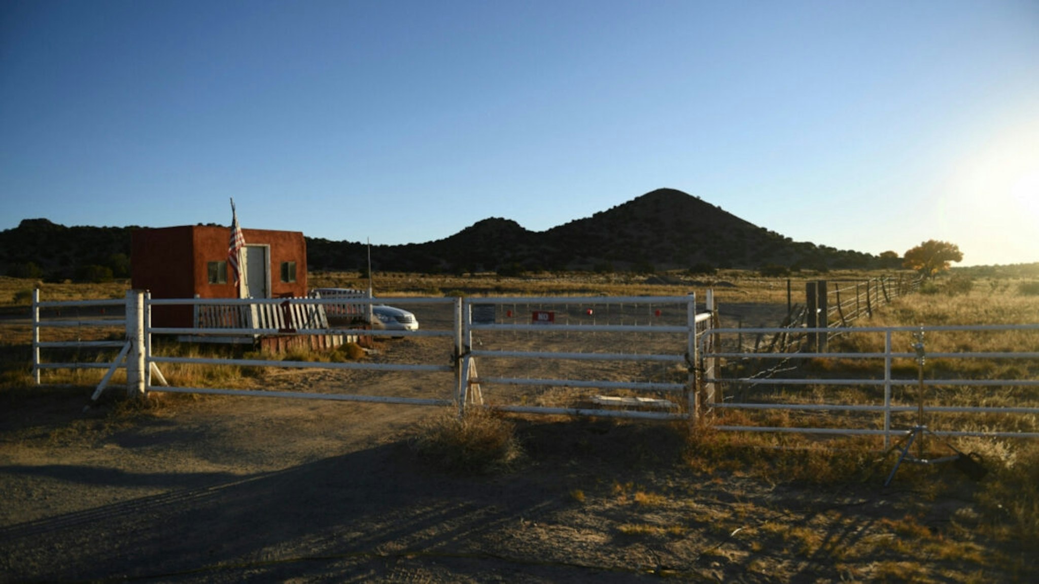 The entrance to the Bonanza Creek Ranch where the film "rust" was filming, on October 29, 2021 in Santa Fe, New Mexico.