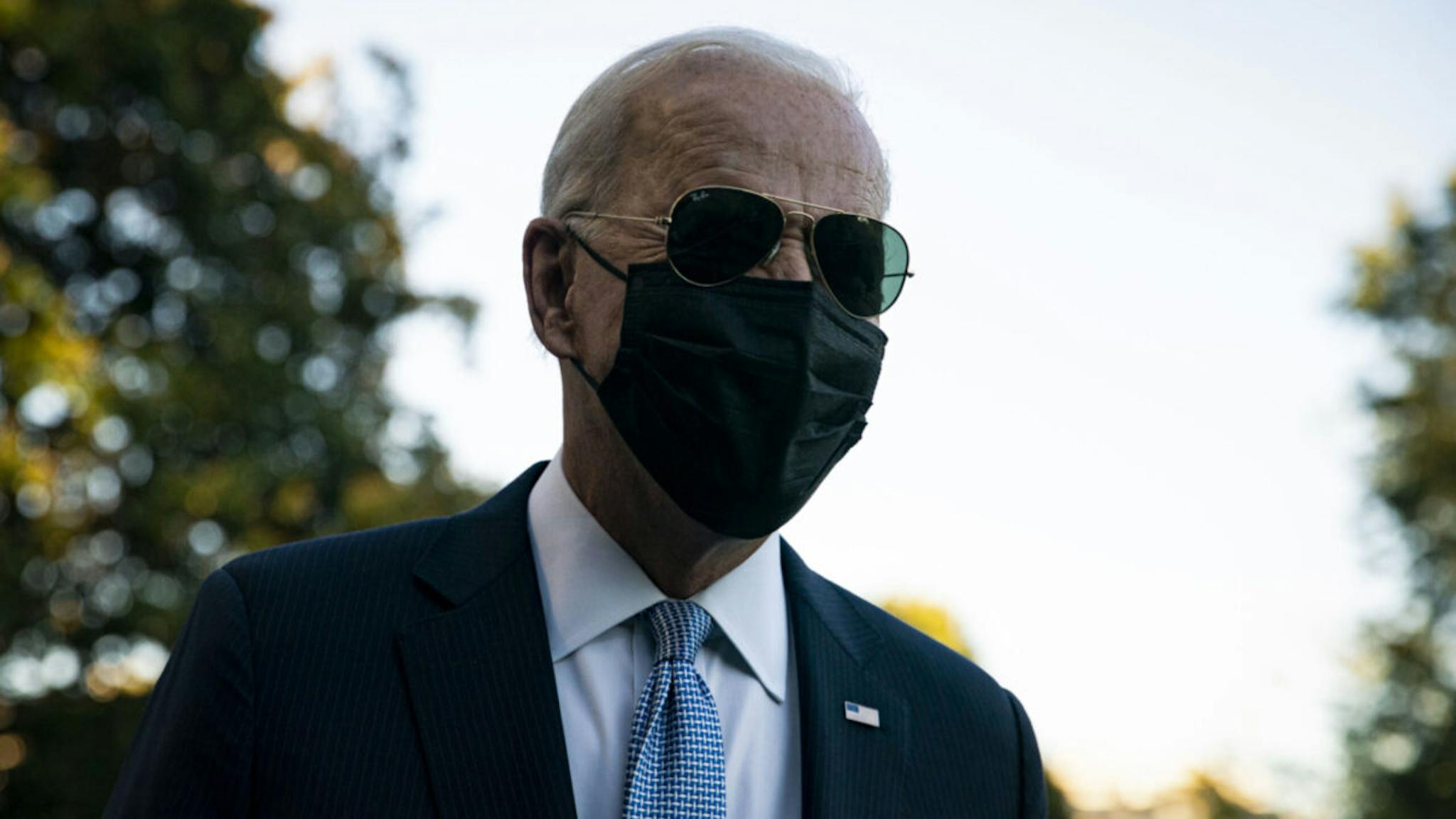 Joe Biden U.S. President Joe Biden speaks to members of the media on the South Lawn of the White House before boarding Marine One in Washington, D.C., U.S., on Friday, Sept. 24, 2021.
