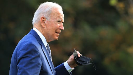President Biden Arrives On South Lawn Of The White House WASHINGTON, DC - OCTOBER 25: U.S. President Joe Biden walks across the South Lawn after returning to the White House on October 25, 2021 in Washington, DC. Biden spent the weekend at his home in Delaware and then traveled to New Jersey where he visited an elementary school and a transit center earlier on Monday to talk about his Build Back Better plan.