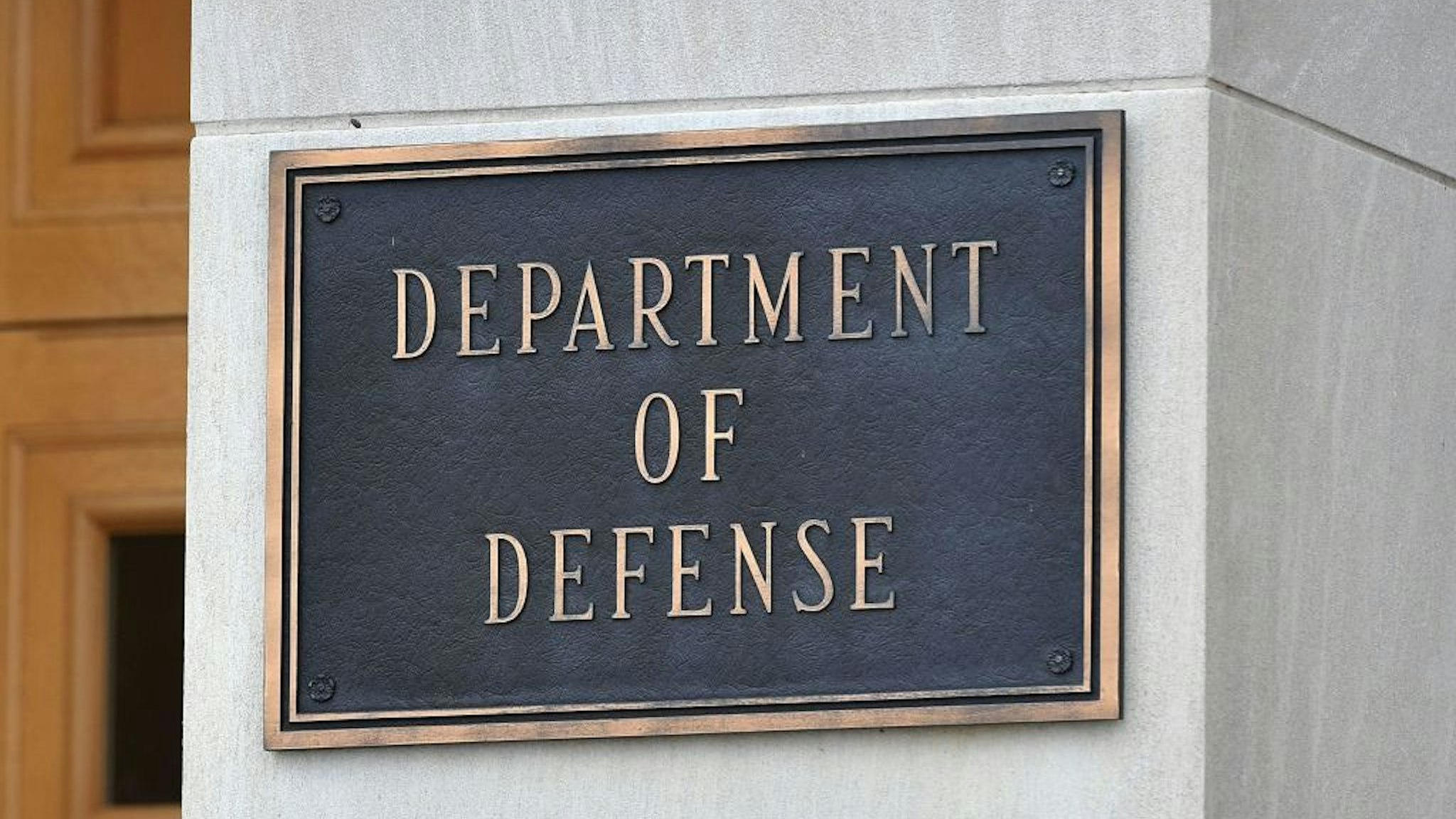 A Department of Defense plaque is seen outside the Pentagon in Washington, DC on October 6, 2021. (Photo by MANDEL NGAN / AFP) (Photo by MANDEL NGAN/AFP via Getty Images)