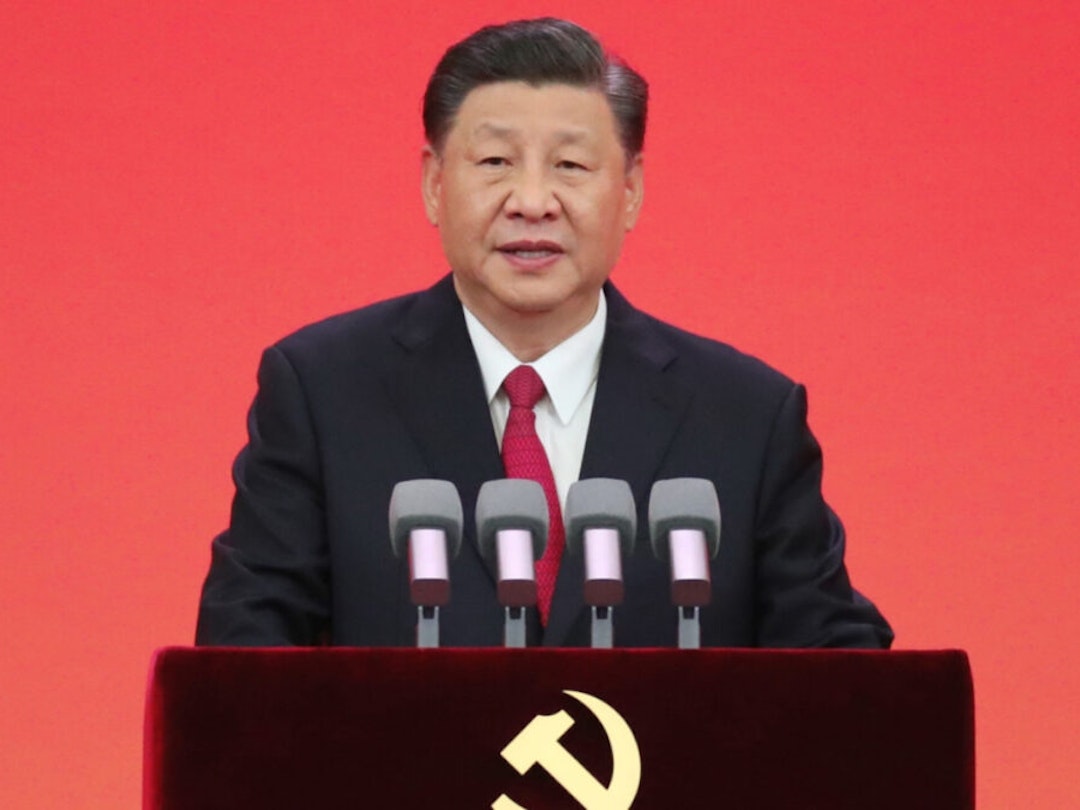 Chinese President Xi Jinping, also general secretary of the Communist Party of China CPC Central Committee and chairman of the Central Military Commission, delivers an important speech at the ceremony to present the July 1 Medal, the Party's highest honor, to outstanding Party members at the Great Hall of the People in Beijing, capital of China, June 29, 2021.