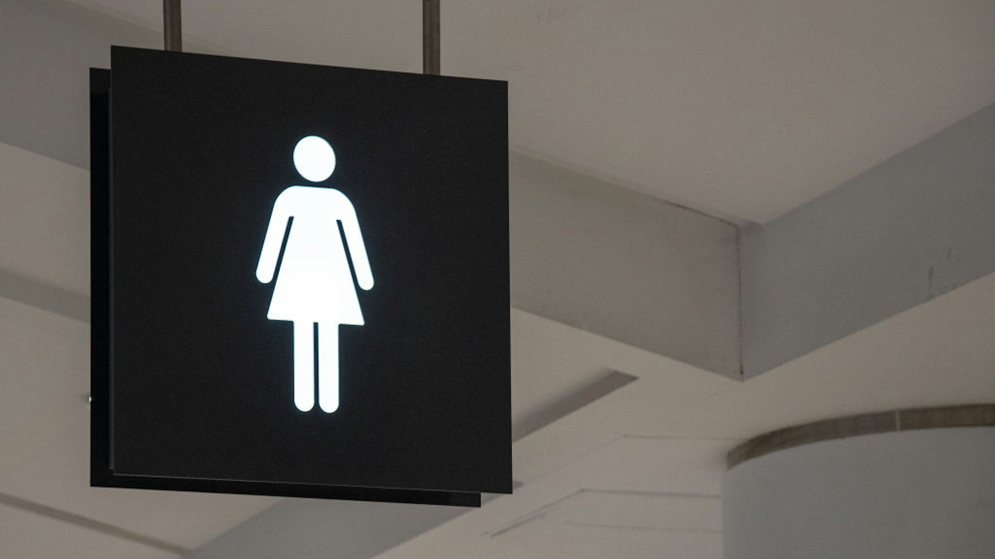 TORONTO, ONTARIO, CANADA - 2019/02/02: Public sign in a washroom or bathroom destined for women in Pearson International Airport. (Photo by Roberto Machado Noa/LightRocket via Getty Images)