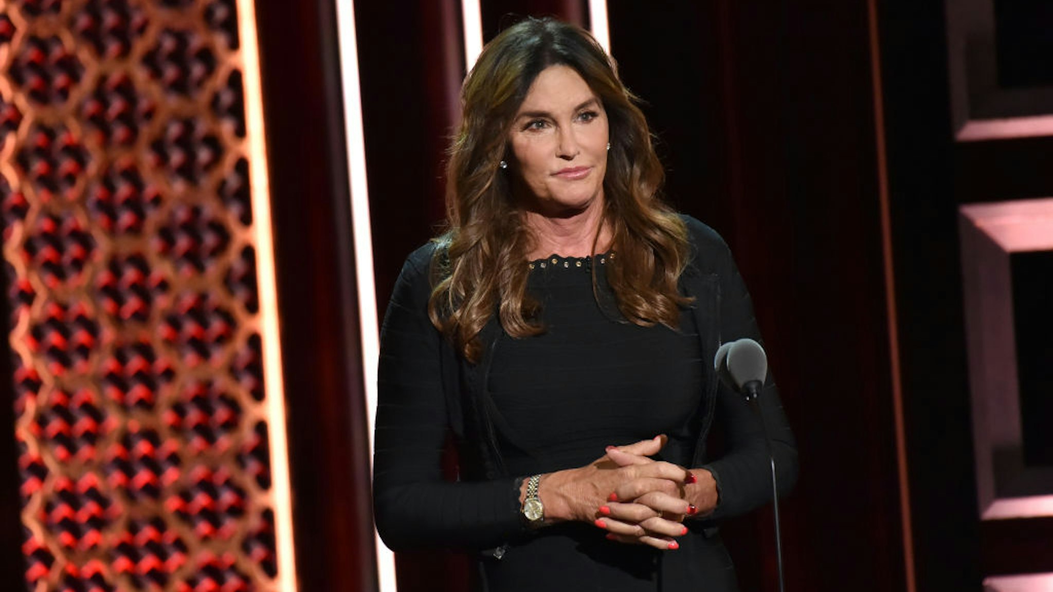 BEVERLY HILLS, CALIFORNIA - SEPTEMBER 07: Caitlyn Jenner speaks onstage during the Comedy Central Roast of Alec Baldwin at Saban Theatre on September 07, 2019 in Beverly Hills, California. (Photo by Jeff Kravitz/FilmMagic)