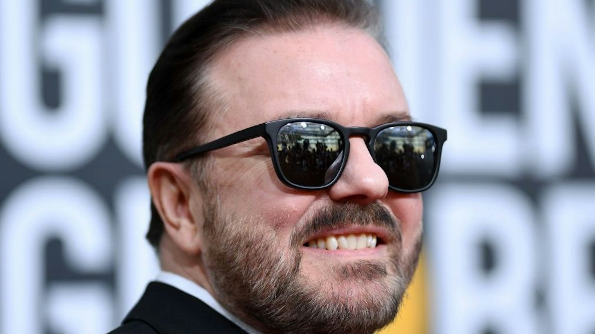 British host Ricky Gervais arrives for the 77th annual Golden Globe Awards on January 5, 2020, at The Beverly Hilton hotel in Beverly Hills, California.