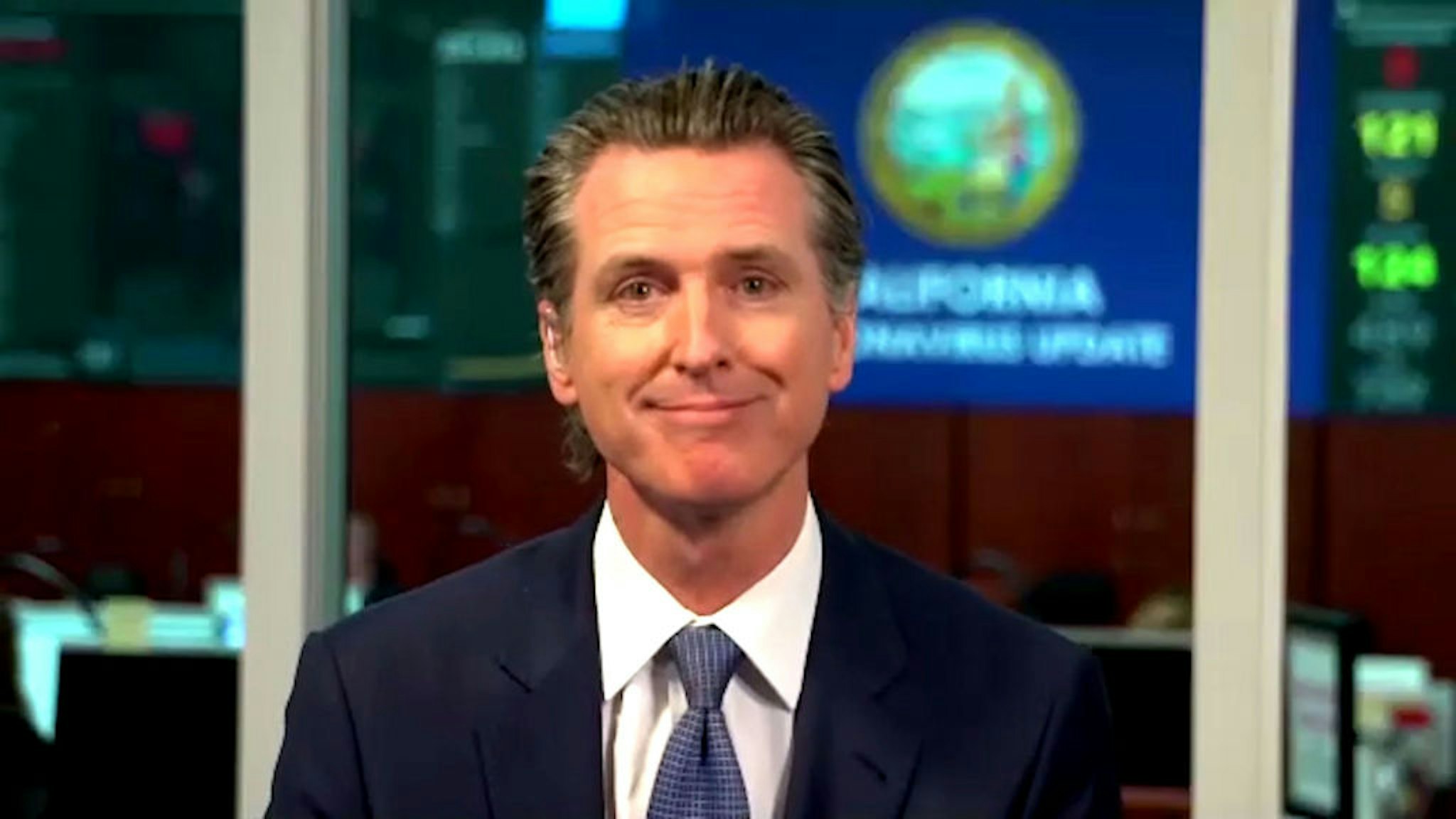 LATE NIGHT WITH SETH MEYERS -- Episode 980A -- Pictured in this screen grab: Gov. Gavin Newsom during an interview on April 30, 2020 -- (Photo by: NBC/NBCU Photo Bank via Getty Images)