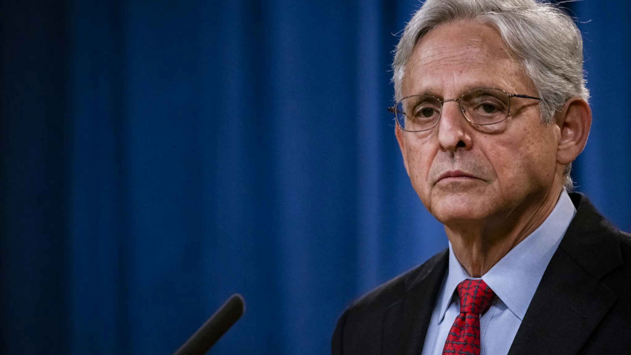 Merrick Garland, U.S. attorney general, during a news conference at the Department of Justice in Washington, D.C., U.S., on Thursday, Sept. 9, 2021.