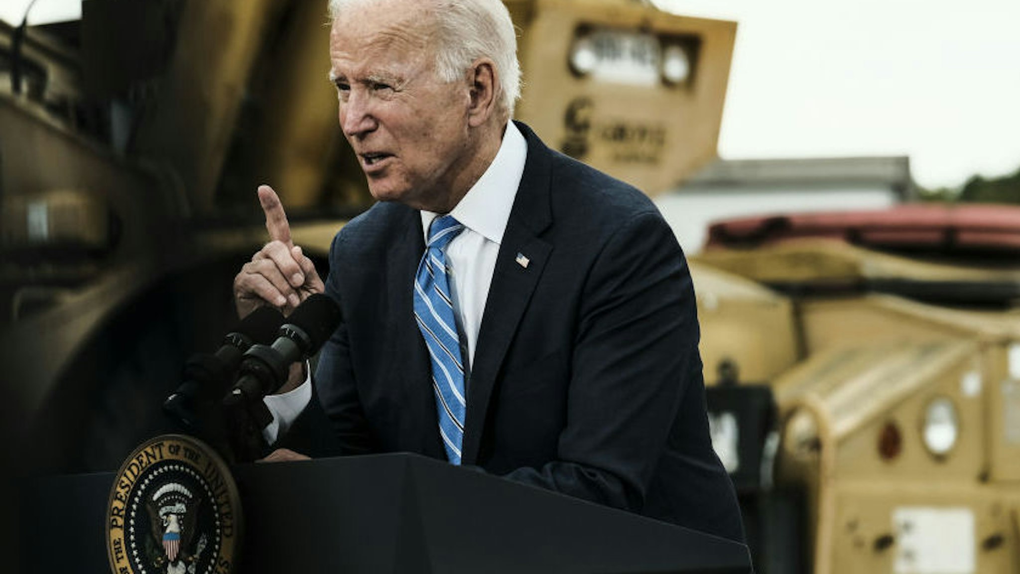 U.S. President Joe Biden speaks during a visit to the International Union of Operating Engineers Local 324 training facility in Howell, Michigan, U.S., on Tuesday, Oct. 5, 2021.