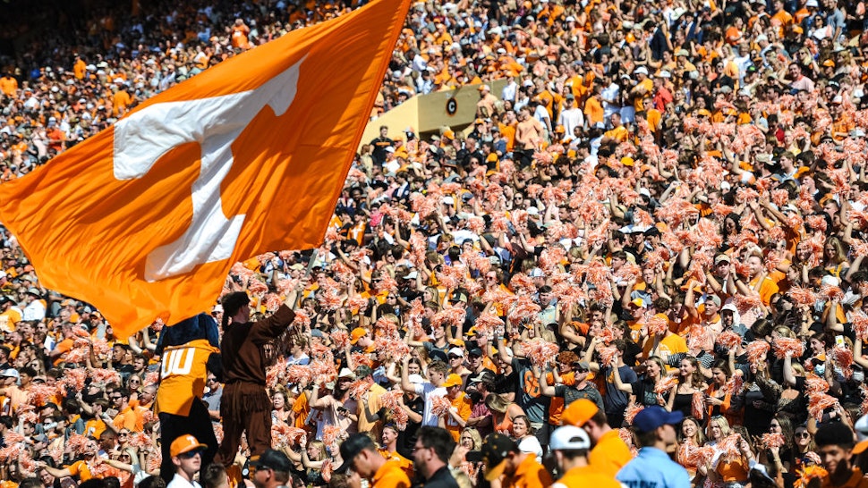 KNOXVILLE, TN - OCTOBER 09: Tennessee Volunteers fans cheer during the game against the South Carolina Gamecocks on October 9, 2021, at Neyland Stadium in Knoxville, TN. (Photo by Bryan Lynn/Icon Sportswire via Getty Images)