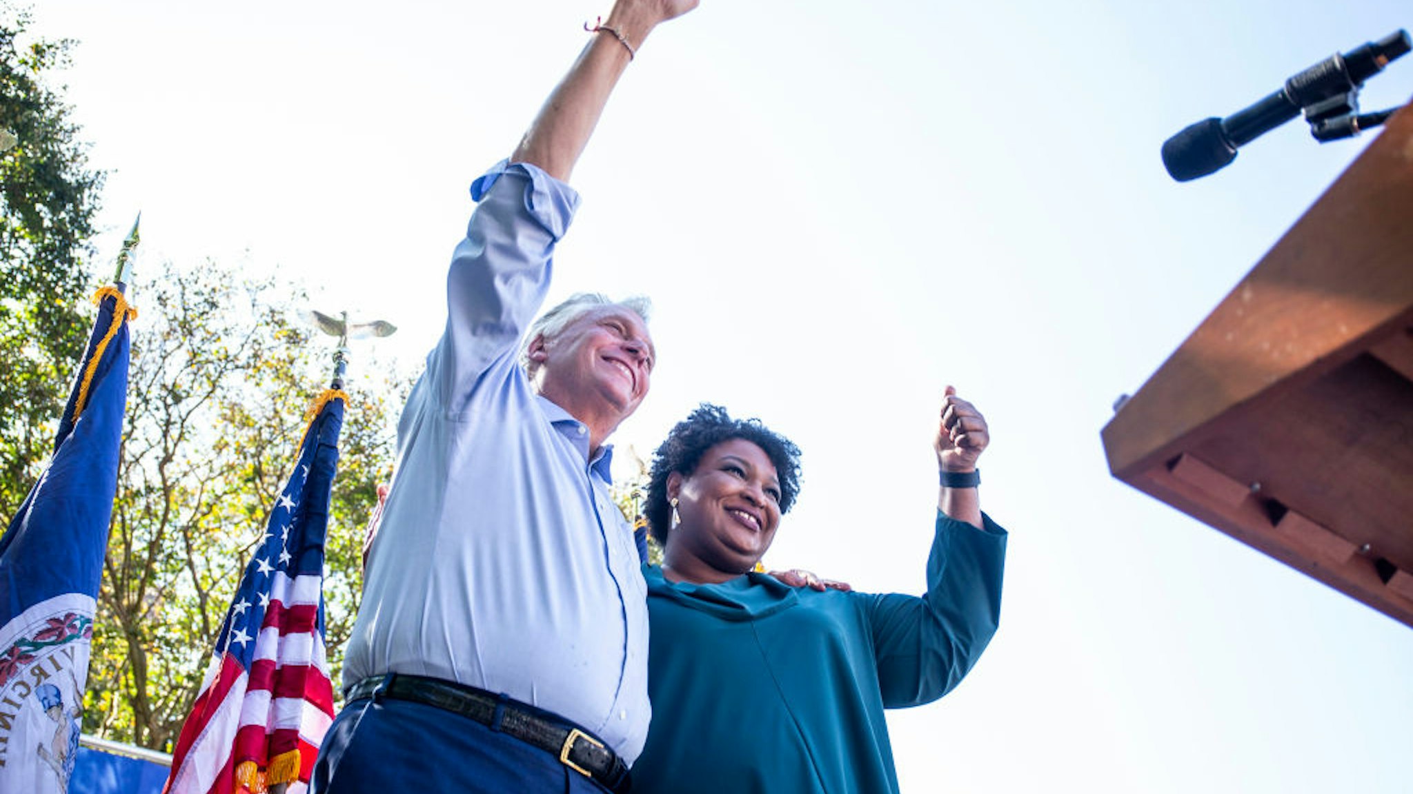 Former Virginia Governor and Former US Representative and voting rights activist Stacey Abrams are pictured during a Souls to the Polls rally on October 17, 2021 in Norfolk, Virginia.