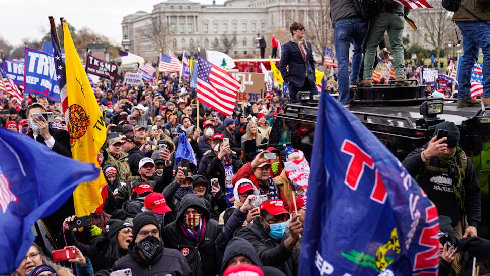 Crowds gather outside the U.S. Capitol for the "Stop the Steal" rally on January 06, 2021 in Washington, DC.