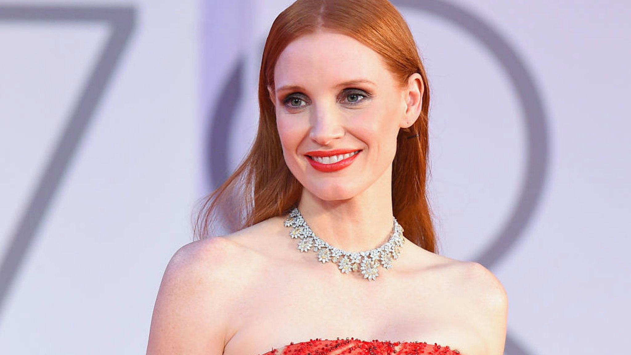 Jessica Chastain attends the red carpet of the movie "Scenes From a Marriage (Ep. 1 and 2)" during the 78th Venice International Film Festival on September 04, 2021 in Venice, Italy.