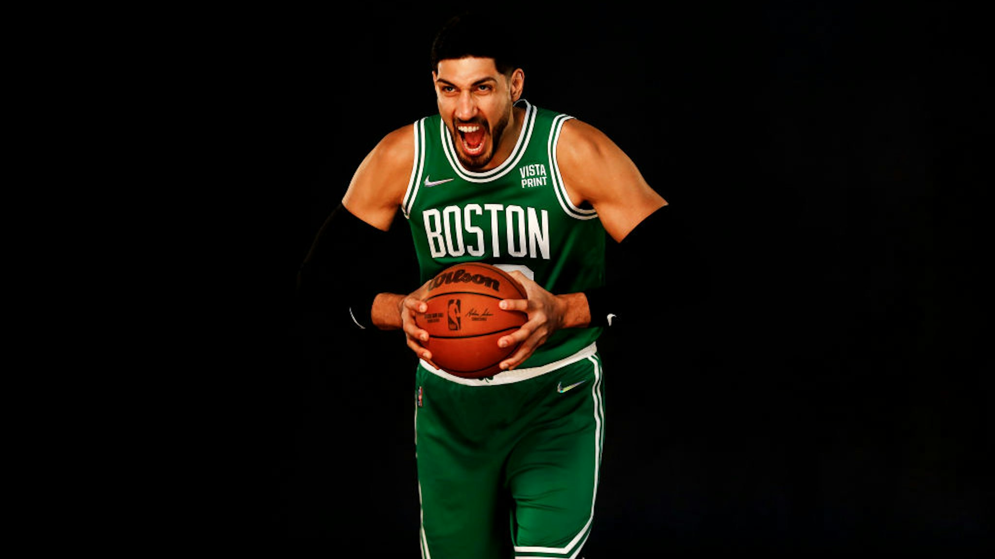 CANTON, MASSACHUSETTS - SEPTEMBER 27: Enes Kanter #13 of the Boston Celtics poses for a photo during Media Day at High Output Studios on September 27, 2021 in Canton, Massachusetts. NOTE TO USER: User expressly acknowledges and agrees that, by downloading and or using this photograph, User is consenting to the terms and conditions of the Getty Images License Agreement. (Photo by Omar Rawlings/Getty Images)