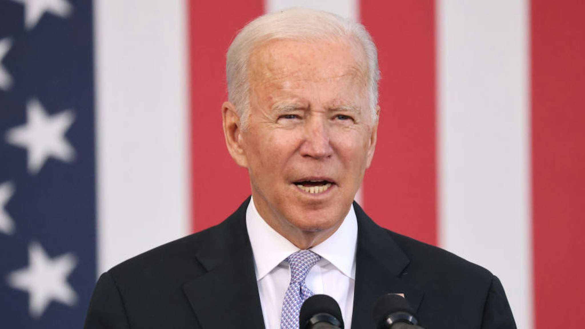 President Joe Biden speaks at an event at the Electric City Trolley Museum in Scranton on October 20, 2021 in Scranton, Pennsylvania.