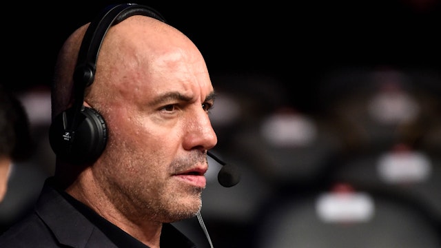 BOSTON, MA - JANUARY 20: Joe Rogan is seen in the commentary booth during the UFC 220 event at TD Garden on January 20, 2018 in Boston, Massachusetts.