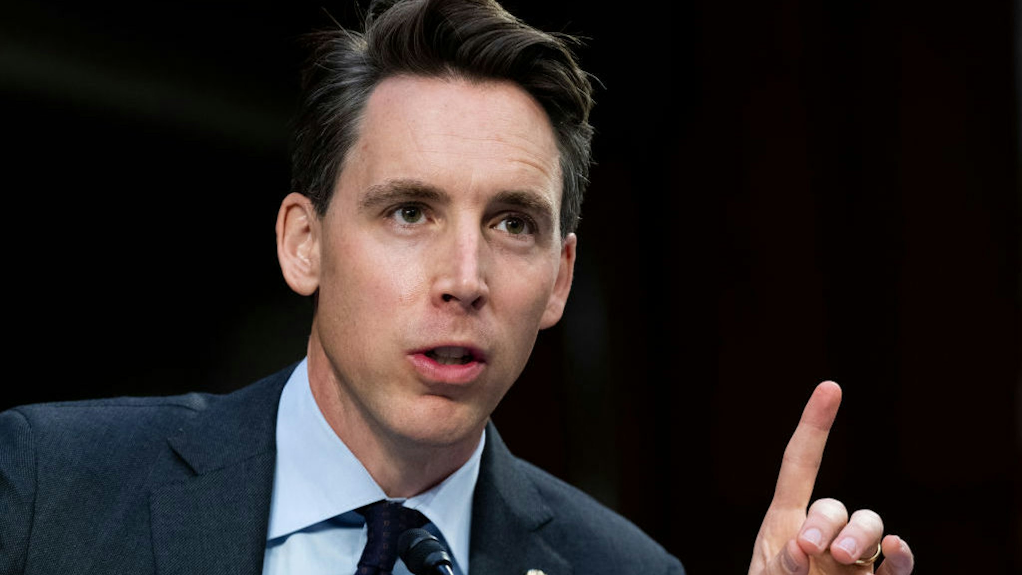 UNITED STATES - SEPTEMBER 29: Sen. Josh Hawley, R-Mo., speaks during the Senate Judiciary Committee hearing titled “Texas’s Unconstitutional Abortion Ban and the Role of the Shadow Docket,” in Hart Senate Office Building in Washington, D.C., on Wednesday, September 29, 2021. (Photo By Tom Williams/CQ Roll Call/POOL)