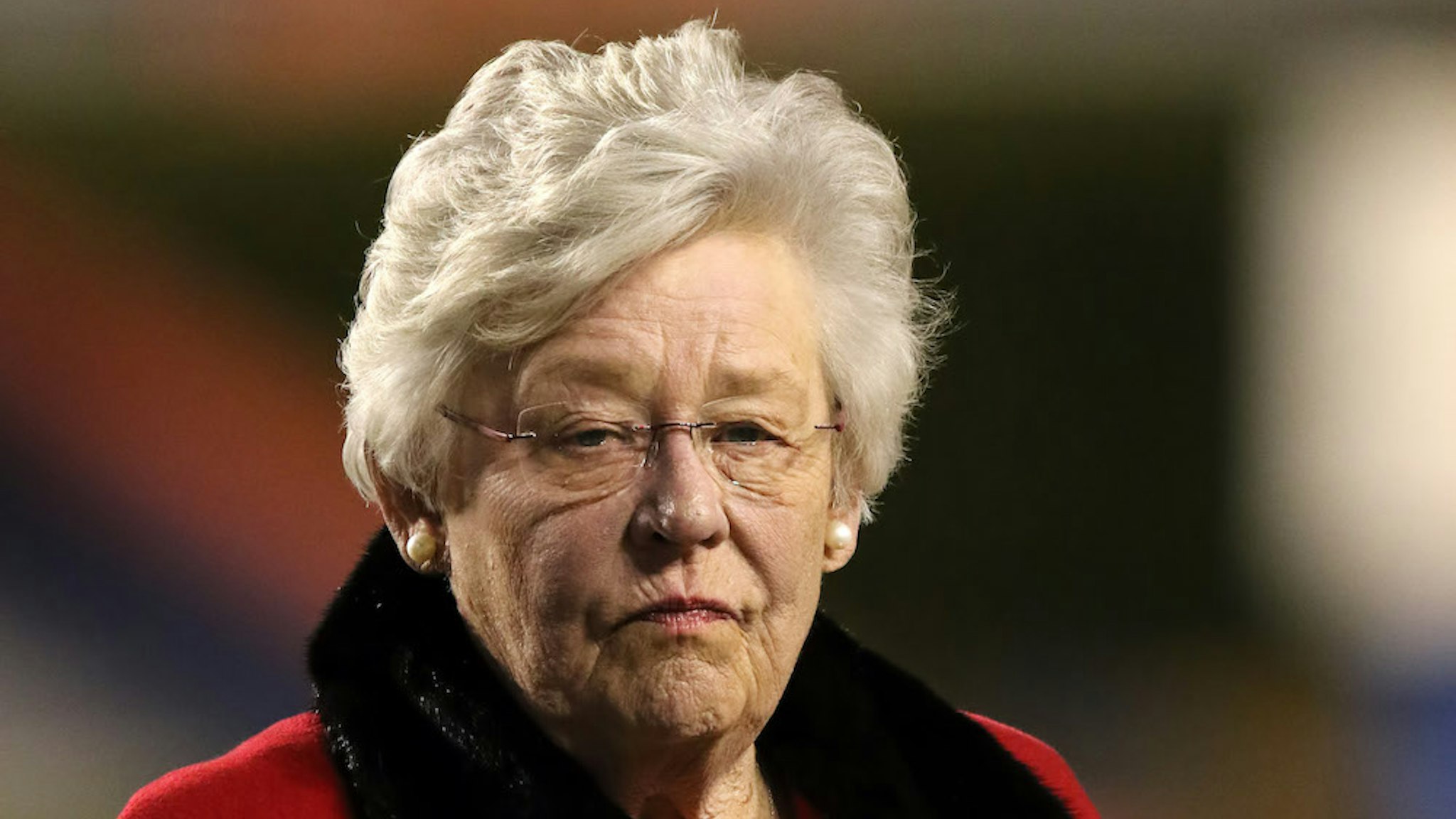 AUBURN, AL - DECEMBER 04: Alabama Governor Kay Ivey is presented with an award at the Alabama 7A State Championship game between the Thompson Warriors and Central-Phenix City Red Devils on December 4, 2019 at Jordan-Hare Stadium in Auburn, Alabama. (Photo by Michael Wade/Icon Sportswire)
