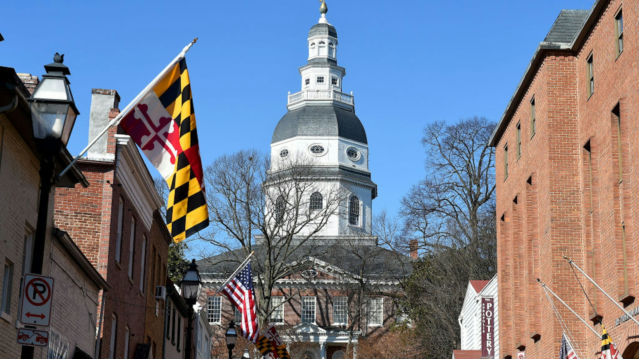 ANNAPOLIS, MD - JANUARY 13: A general view of the Maryland State House prior to the opening of the Maryland General Assembly in Annapolis, MD on January 13, 2021.