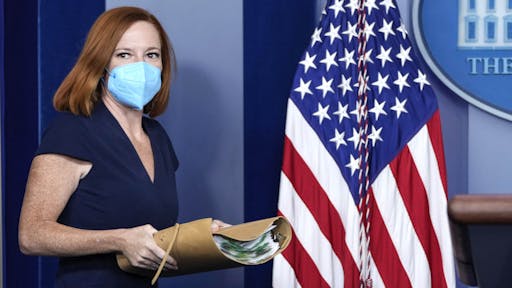 Press Briefing Held By Secretary Psaki WASHINGTON, DC - OCTOBER 13: White House Press Secretary Jen Psaki arrives for the daily press briefing at the White House October 13, 2021 in Washington, DC. With the holiday season approaching, President Biden will announce Wednesday that the Port of Los Angeles will begin to operate 24 hours a day in efforts to relieve the backlog in the supply chain that delivers goods to the United States. Americans have seen delays in a host of consumer goods, including electronics, cars, lumber, toys and more.