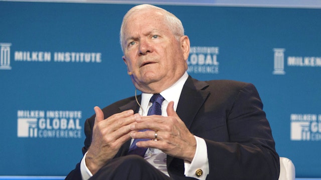 Robert Gates, former U.S. secretary of defense, speaks during the Milken Institute Global Conference in Beverly Hills, California, U.S., on Wednesday, May 2, 2018. The conference brings together leaders in business, government, technology, philanthropy, academia, and the media to discuss actionable and collaborative solutions to some of the most important questions of our time.