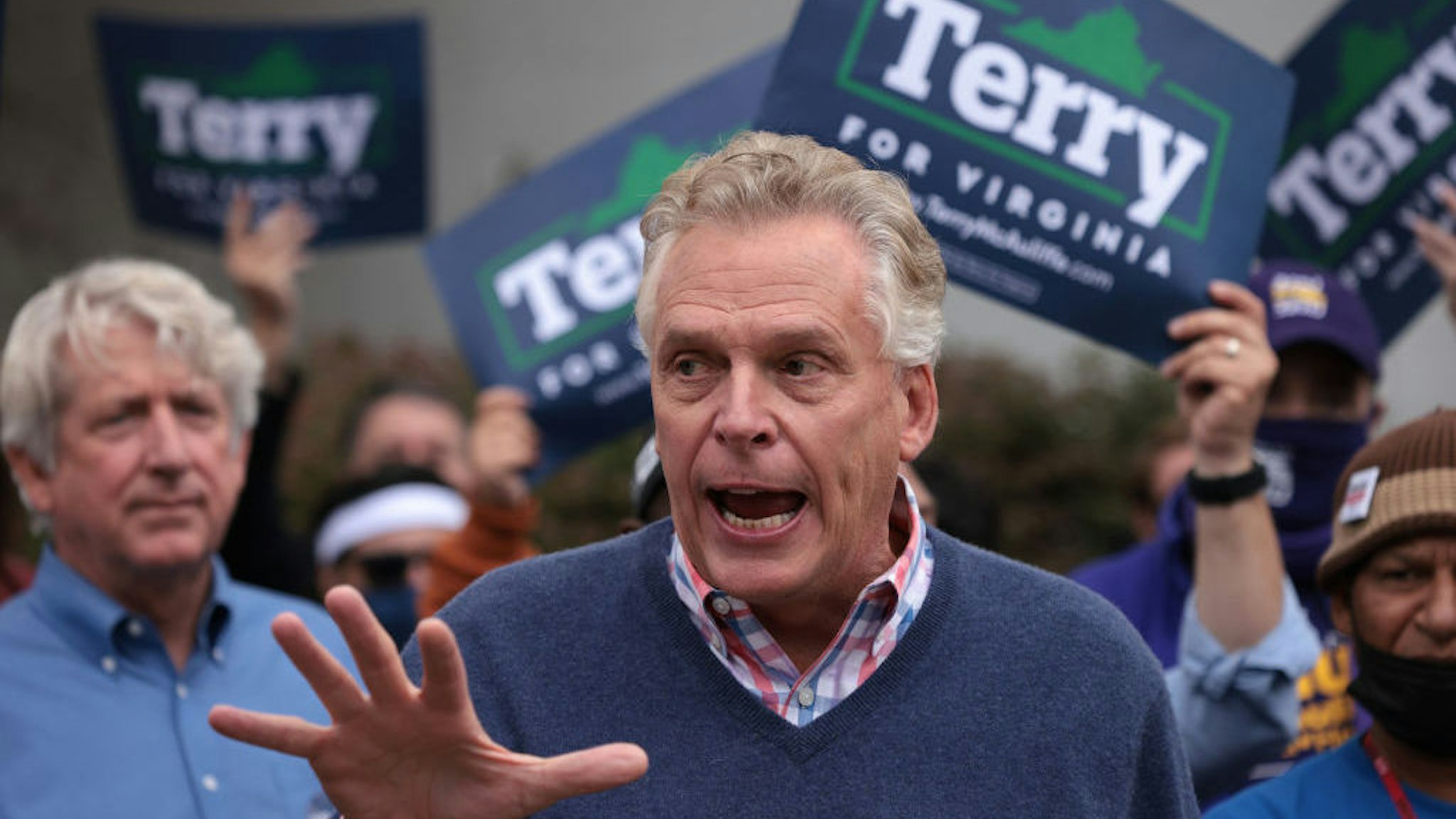 MANASSAS, VIRGINIA - OCTOBER 31: Democratic gubernatorial candidate, former Virginia Gov. Terry McAuliffe speaks to supporters at a Canvass Launch rally October 31, 2021 in Manassas, Virginia. The Virginia gubernatorial election, pitting McAuliffe against Republican candidate Glenn Youngkin, is November 2. (Photo by Win McNamee/Getty Images)