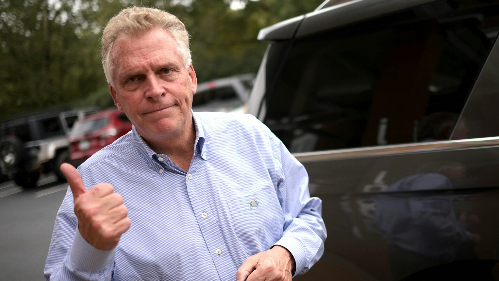 CHARLOTTESVILLE, VIRGINIA - OCTOBER 11: Former Virginia Gov. Terry McAuliffe (D-VA) departs a campaign event at the JABA Shining Stars Preschool Program October 11, 2021 in Charlottesville, Virginia. McAuliffe toured the preschool to discuss his plans to invest in education and affordable child care. The Virginia gubernatorial election is November 2.