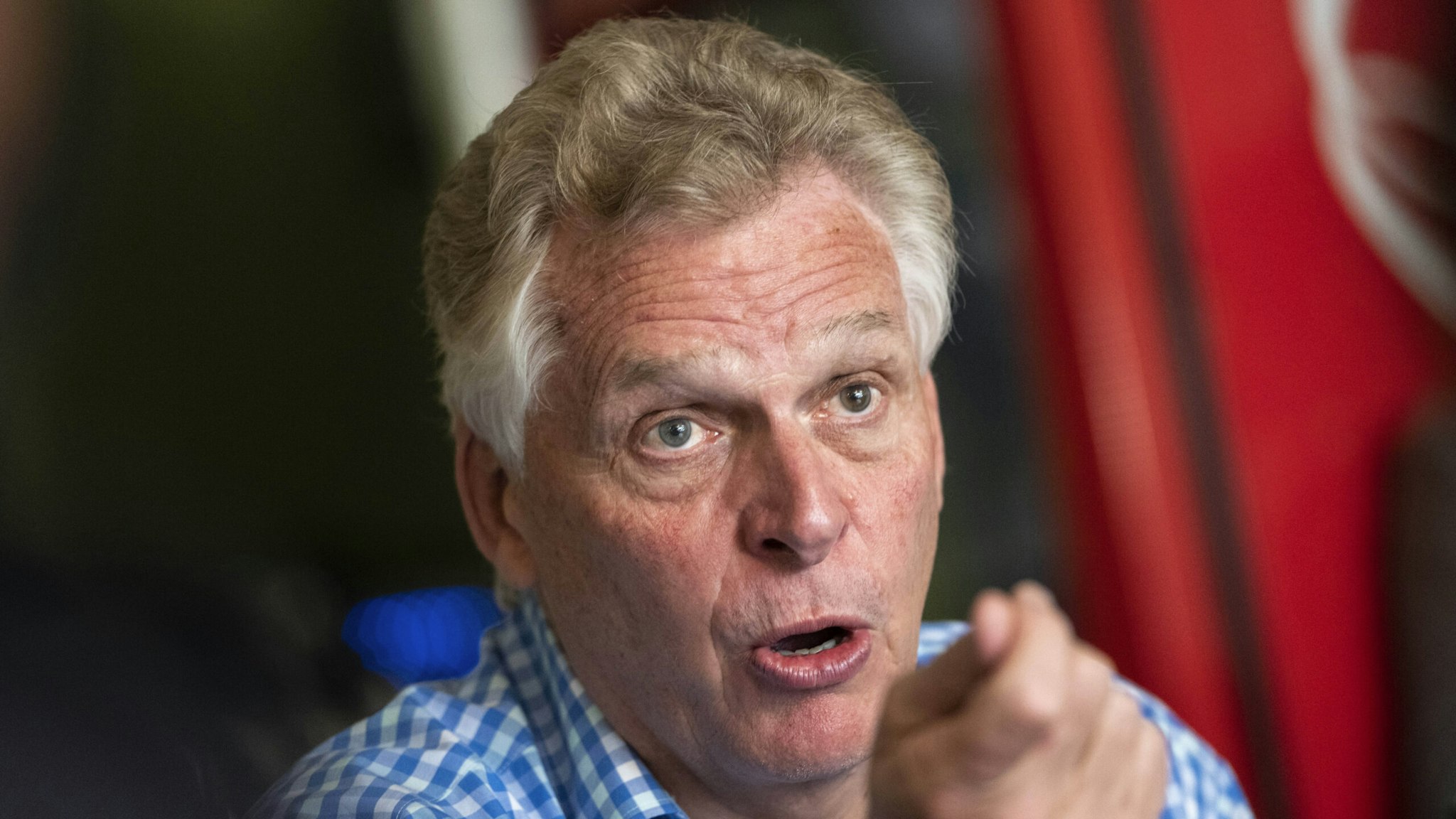 ARLINGTON, VA - OCTOBER 22: Democratic gubernatorial candidate, former Virginia Gov. Terry McAuliffe speaks to supporters at a restaurant October 22, 2021 in Arlington, Virginia. The Virginia gubernatorial election is November 2, where McAuliffe will face Republican candidate Glenn Youngkin.