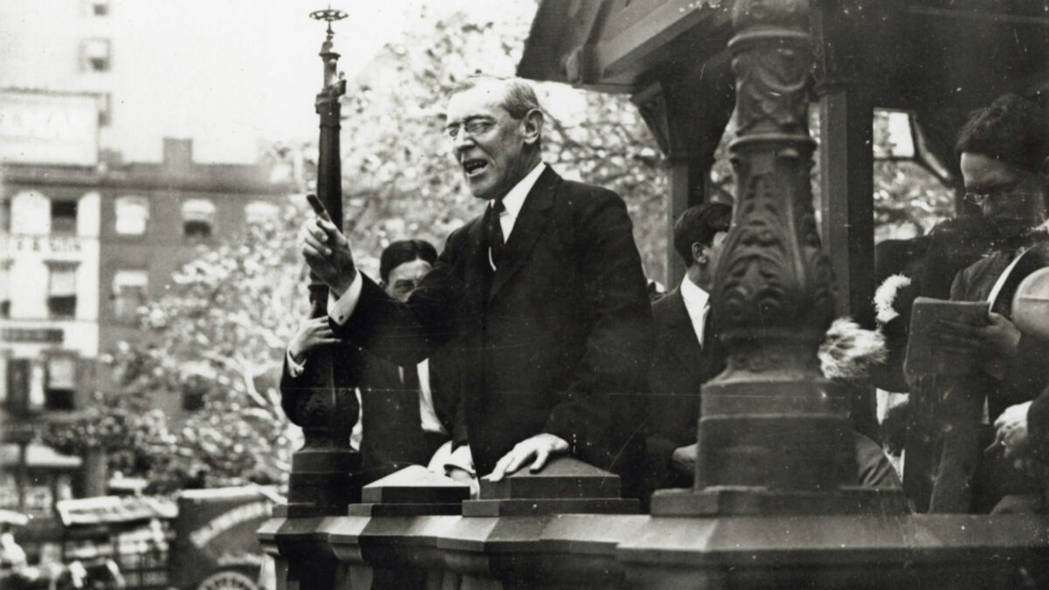 Presidential candidate Woodrow Wilson speaks to a crowd in Union Square.