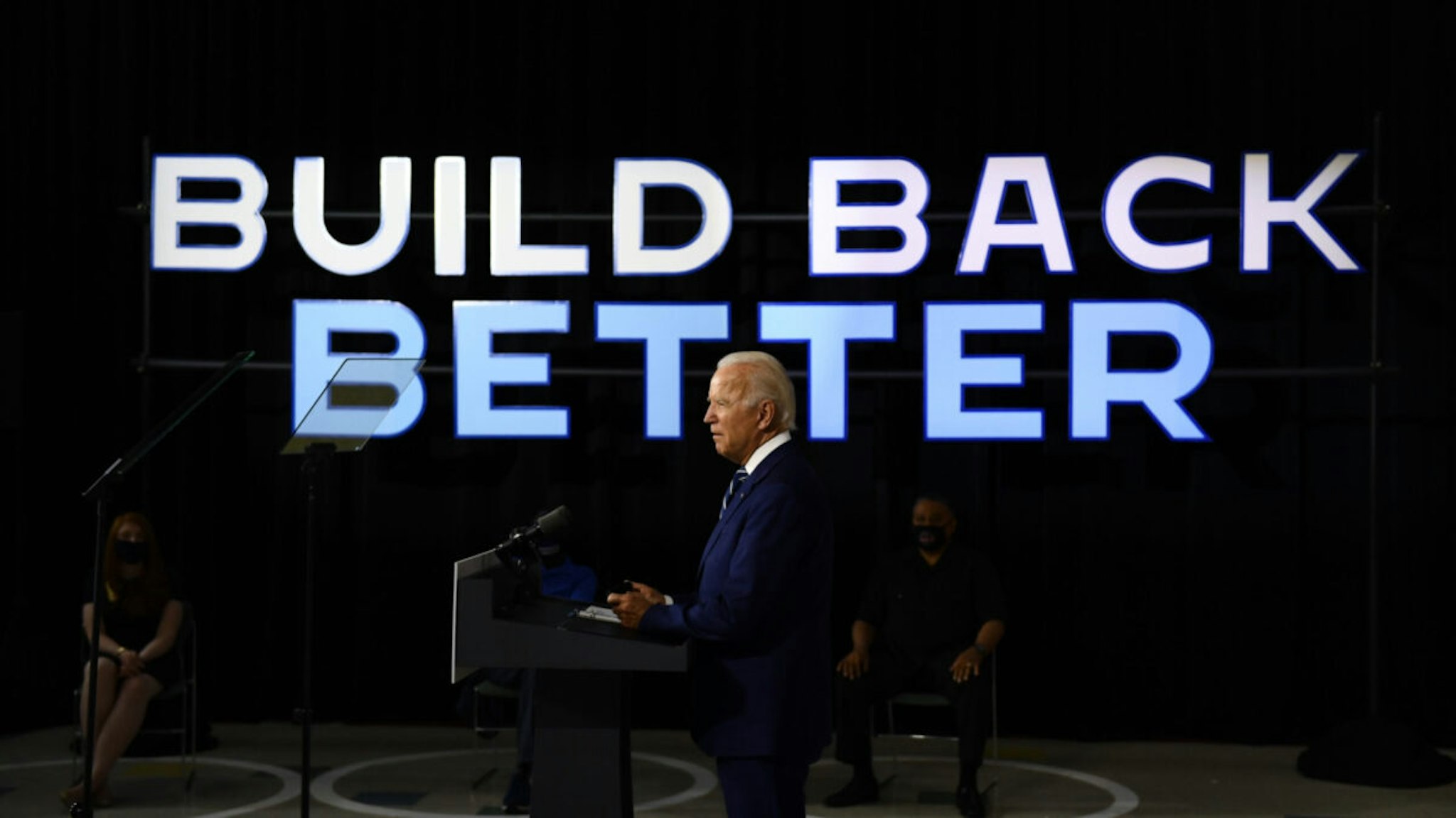 US Democratic presidential candidate Joe Biden speaks about on the third plank of his Build Back Better economic recovery plan for working families, on July 21, 2020, in New Castle, Delaware.