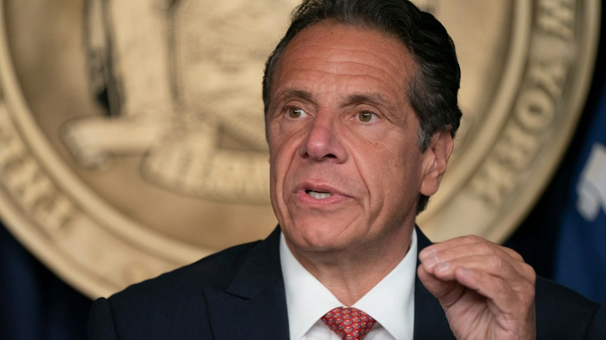 NEW YORK, UNITED STATES - 2021/08/02: Governor Andrew Cuomo holds press briefing and makes announcement to combat COVID-19 Delta variant at 633 3rd Avenue.