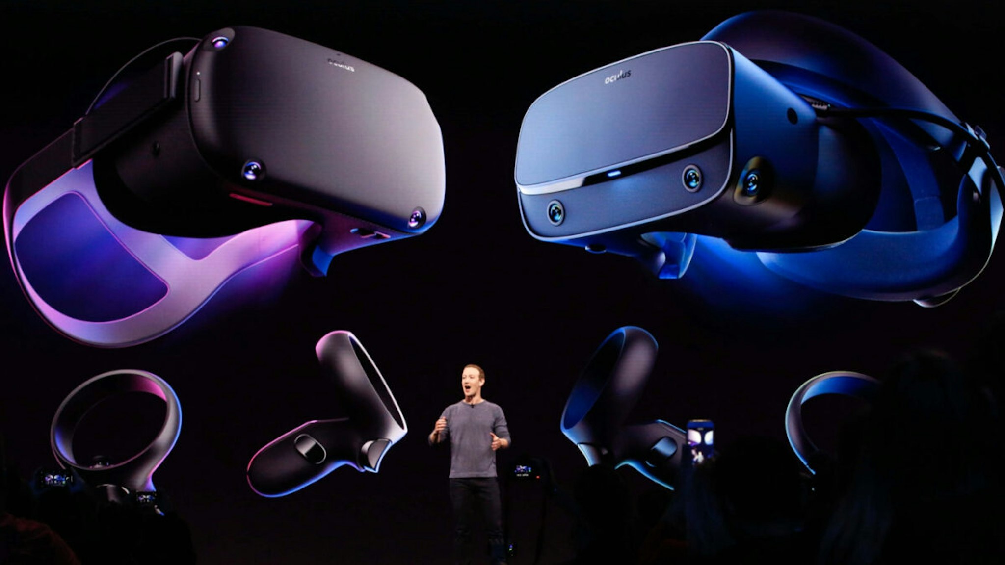 Facebook CEO Mark Zuckerberg introduces the new Oculus Quest as he delivers the opening keynote at the Facebook F8 Conference at McEnery Convention Center in San Jose, California on April 30, 2019.