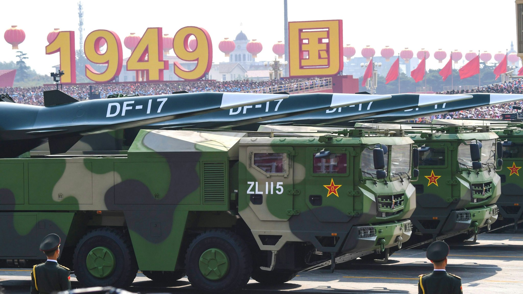 Military vehicles carrying DF-17 missiles participate in a military parade at Tiananmen Square in Beijing on October 1, 2019, to mark the 70th anniversary of the founding of the Peoples Republic of China.
