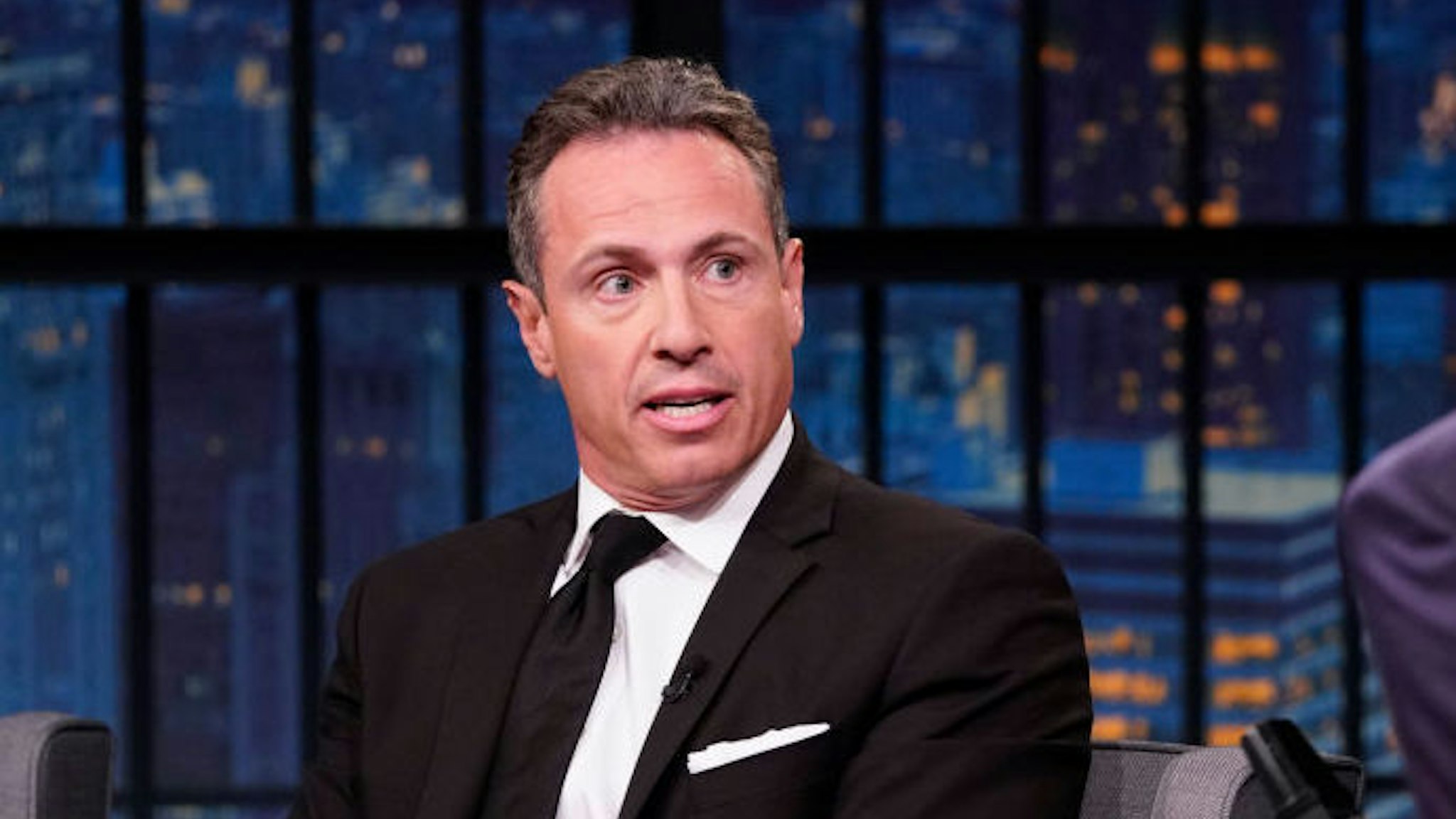 LATE NIGHT WITH SETH MEYERS -- Episode 867 -- Pictured: (l-r) CNN's Chris Cuomo during an interview with host Seth Meyers on August 1, 2019 -- (Photo by: Lloyd Bishop/NBC/NBCU Photo Bank)