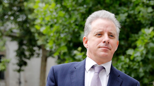 former UK intelligence officer Christopher Steele arrives at the High Court in London on July 24, 2020, to attend his defamation trial brought by Russian tech entrepreneur Alexej Gubarev. - A Russian tech entrepreneur on Monday began a defamation claim against the British author of a controversial report at the heart of 2016 US election meddling allegations first leaked to BuzzFeed. Alexej Gubarev said in documents released in London's High Court that former UK intelligence officer Christopher Steele was responsible for the US news site's January 2017 publication of his dossier. (Photo by Tolga AKMEN / AFP) (Photo by TOLGA AKMEN/AFP via Getty Images)