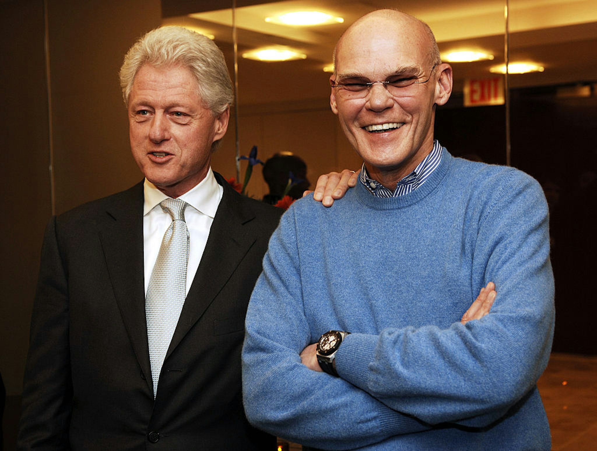 Former President Bill Clinton and James Carville during Former President Bill Clinton Hosts a Book Party for James Carville and Paul Begala's New Book "Take It Back" at 55 West 125th St. in New York, New York, United States. (Photo by