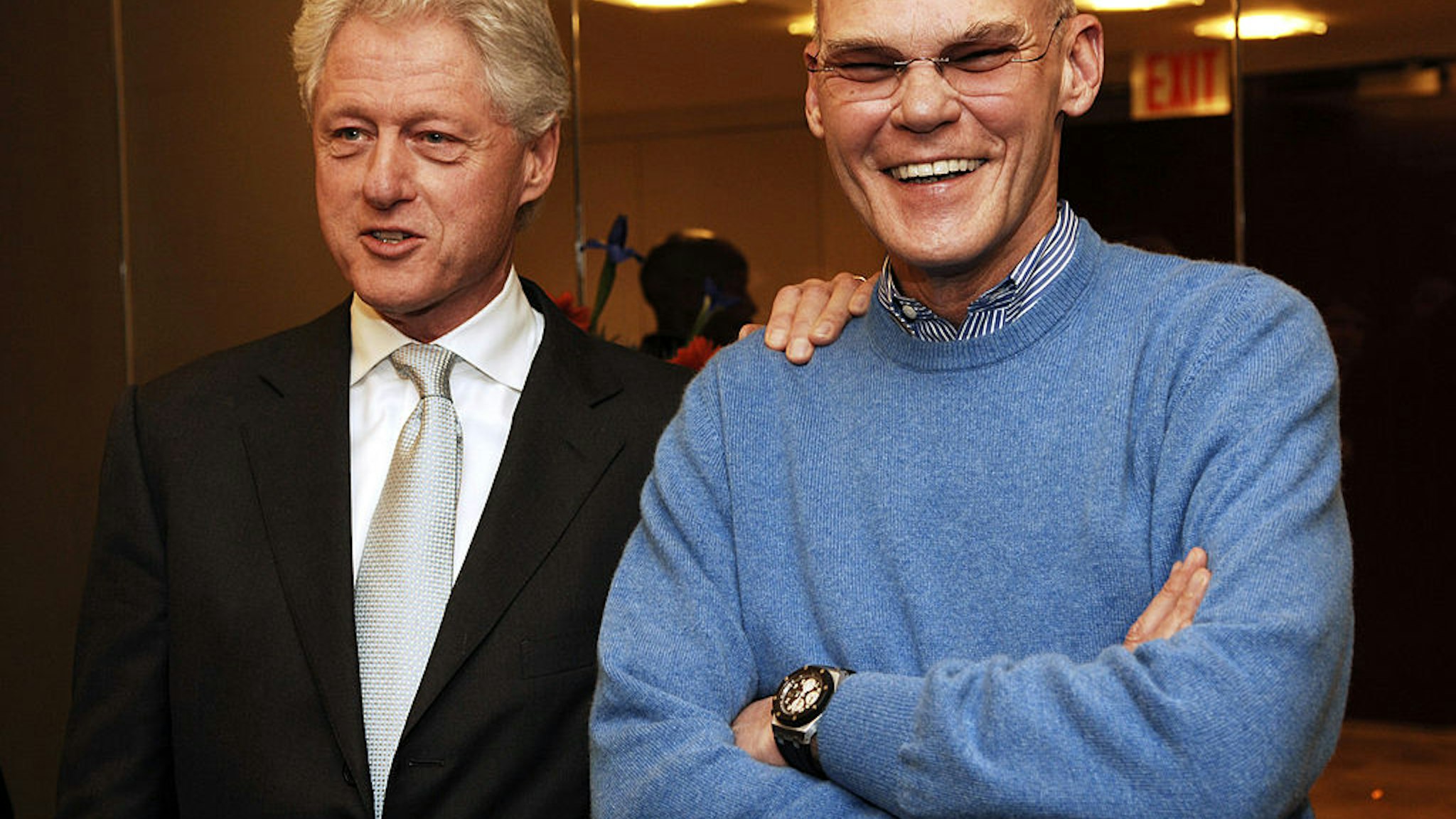 Former President Bill Clinton and James Carville during Former President Bill Clinton Hosts a Book Party for James Carville and Paul Begala's New Book "Take It Back" at 55 West 125th St. in New York, New York, United States. (Photo by