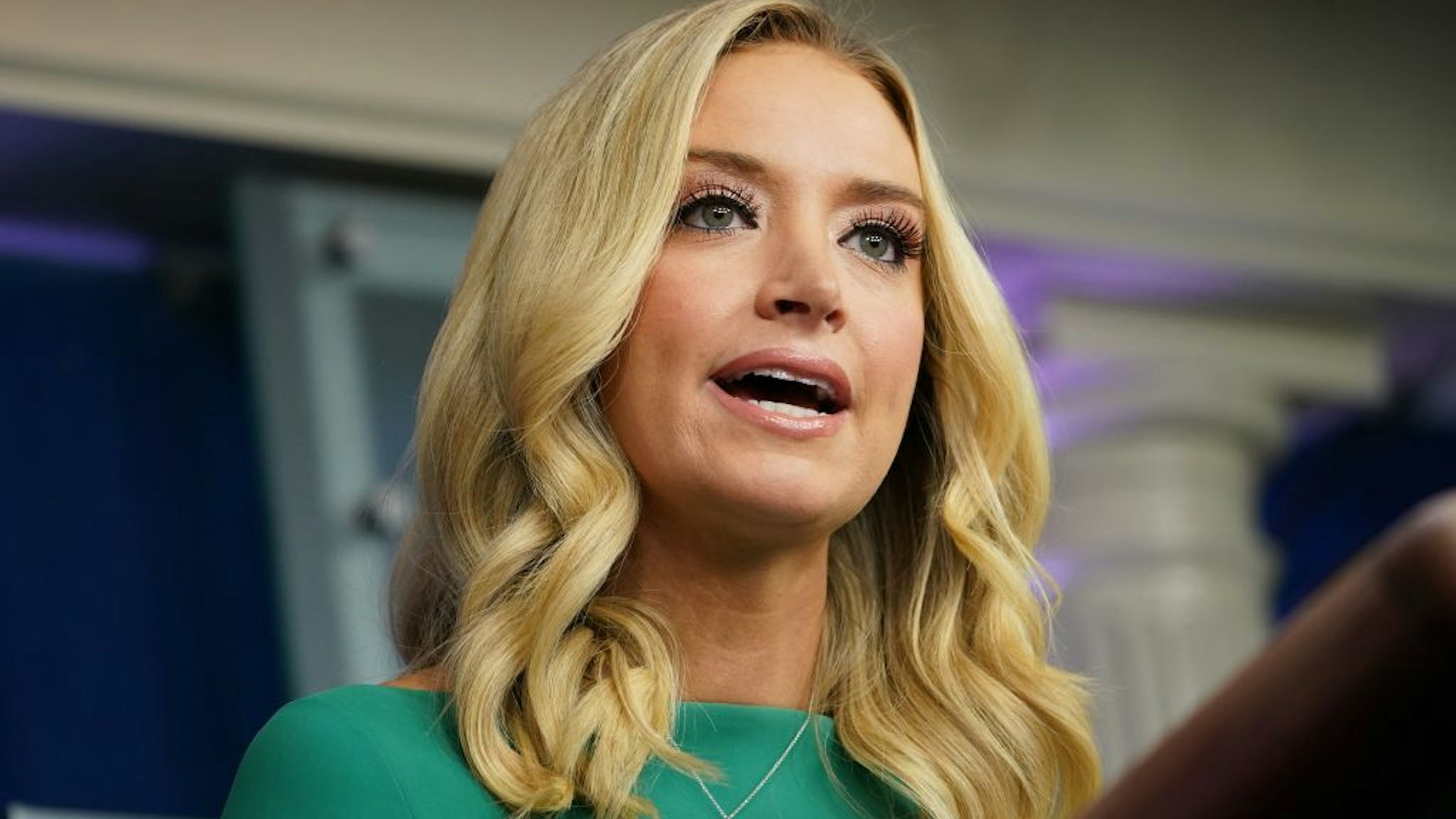 White House Press Secretary Kayleigh McEnany speaks during a press briefing on November 20, 2020, in the Brady Briefing Room of the White House in Washington, DC. (Photo by MANDEL NGAN / AFP) (Photo by MANDEL NGAN/AFP via Getty Images)