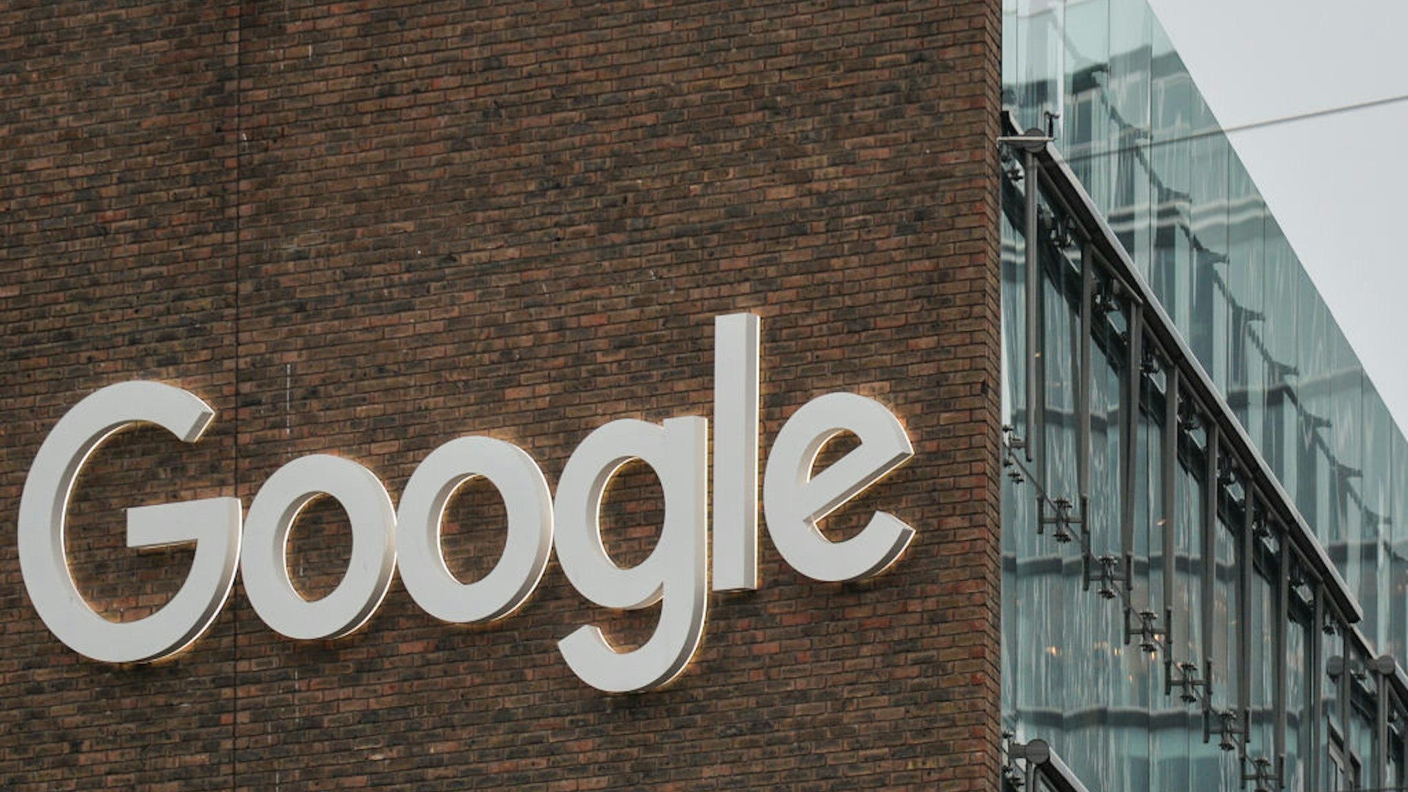 A view of Google logo on a Google building GRCQ1 in Dublin's Grand Canal area during Level 5 Covid-19 lockdown.