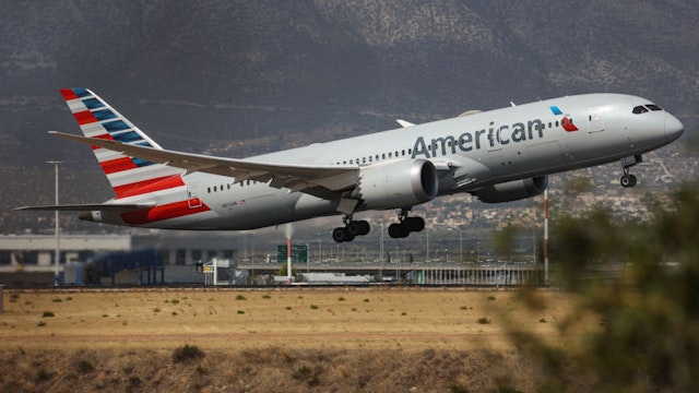 American Airlines Boeing 787 Dreamliner aircraft as seen departing at take off and flying phase from Athens International Airport ATH LGAV near the Greek capital.