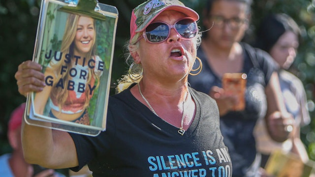 Andra Griffin from Manatee County joined supporters of &quot;Justice for Gabby&quot; at the entrance Myakkahatchee Creek Environmental Park Wednesday, October 20, 2021.